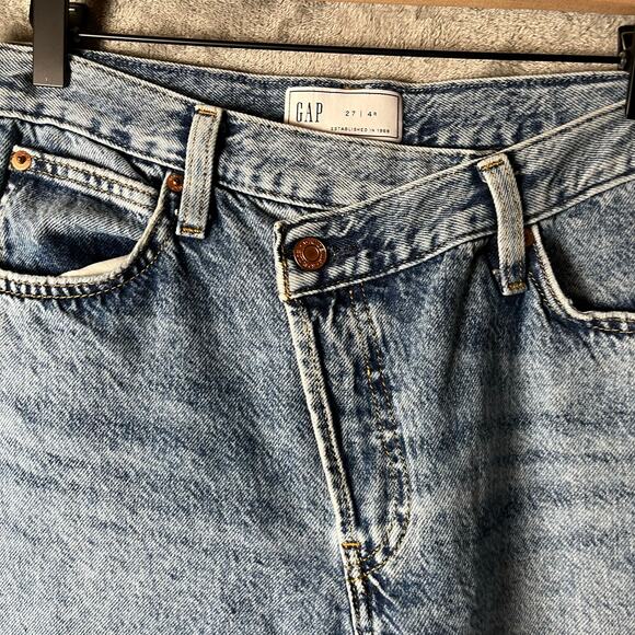 Gap High Rise Crossover Barrel Jeans Size 27 Light Wash Cotton Blend - Picture 3 of 8